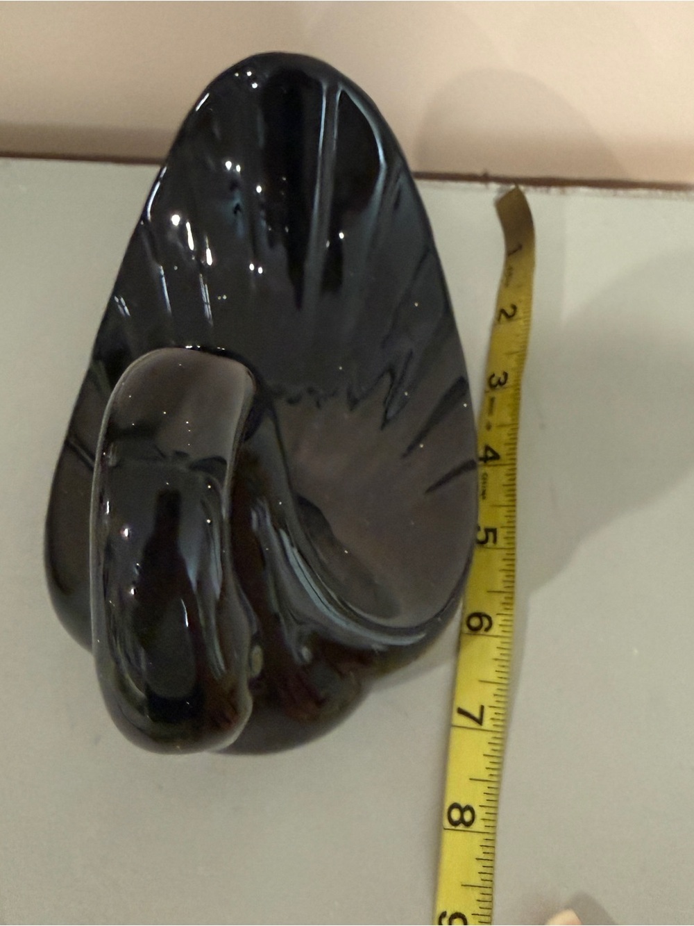 Black ceramic swan large figurine, jewelry holder, table top swan decor - Picture 7 of 8